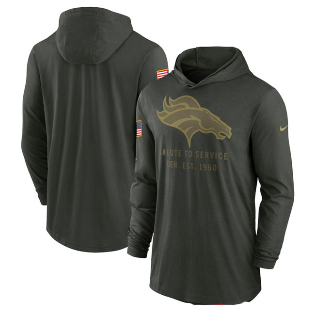 Personalized Men’s Denver Broncos Forest Green 2025 Salute to Service Sideline Dri-FIT Lightweight Pullover Hoodie