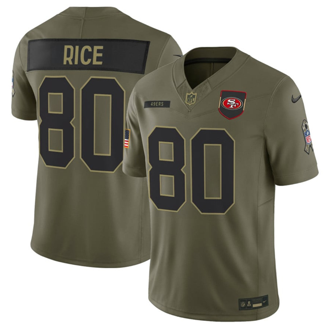 Personalized Men’s San Francisco 49ers #80 Jerry Rice Olive 2025 F.U.S.E. Salute to Service Limited Stitched Football Jersey