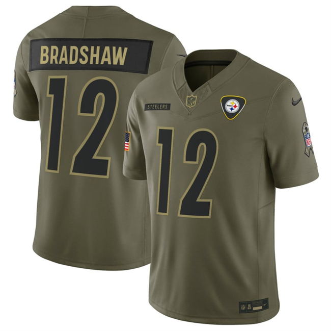 Personalized Men’s Pittsburgh Steelers #12 Terry Bradshaw Olive 2025 F.U.S.E. Salute to Service Limited Stitched Football Jersey