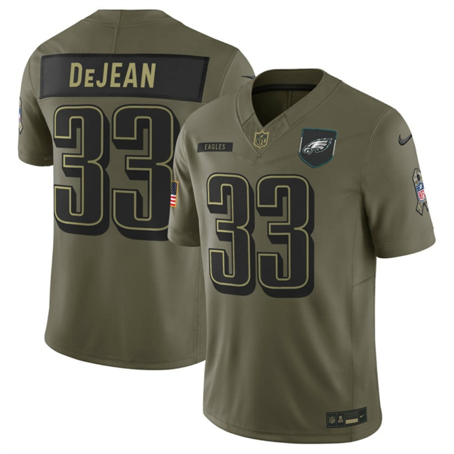 Personalized Men’s Philadelphia Eagles #33 Cooper DeJean Olive 2025 F.U.S.E. Salute to Service Limited Stitched Football Jersey