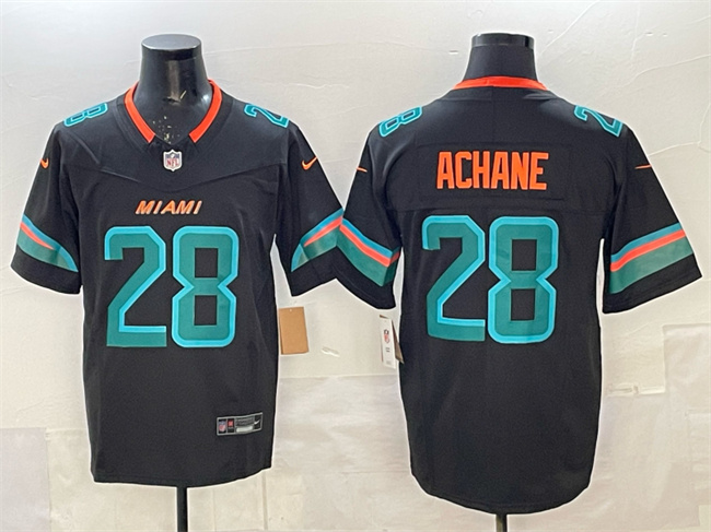 Personalized Men’s Miami Dolphins #28 De’Von Achane Black 2025 F.U.S.E. Rivalries Limited Stitched Football Jersey
