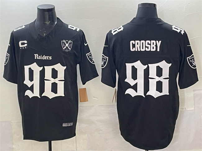 Personalized Men’s Las Vegas Raiders #98 Maxx Crosby Black F.U.S.E. Gothic Sin City Shadows Edition With 65th Anniversary 3-Star C Patch Untouchable Limited Stitched Football Jersey