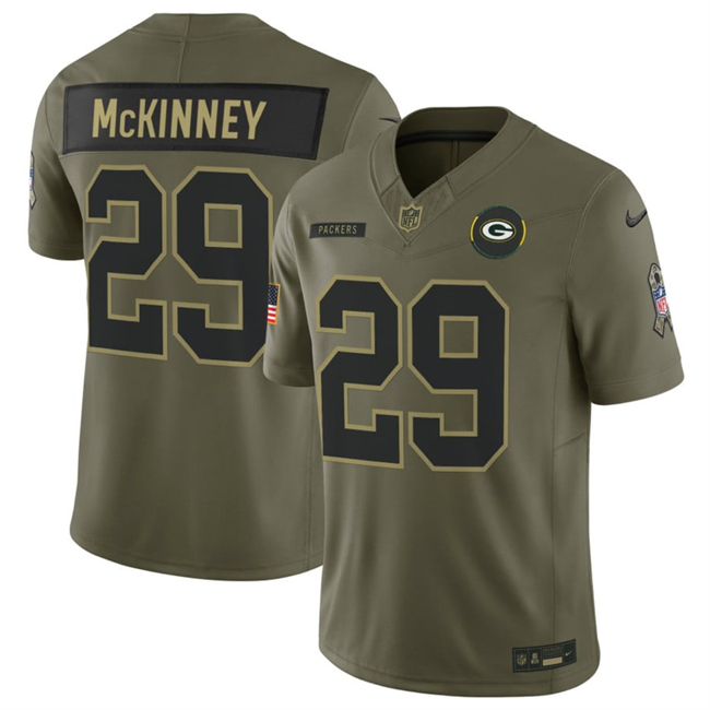 Personalized Men’s Green Bay Packers #29 Xavier McKinney Olive 2025 F.U.S.E. Salute to Service Limited Stitched Football Jersey