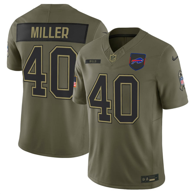 Personalized Men’s Buffalo Bills #40 Von Miller Olive 2025 F.U.S.E. Salute to Service Limited Stitched Football Jersey