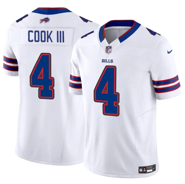 Personalized Men’s Buffalo Bills #4 James Cook III White 2025 F.U.S.E. Untouchable Limited Stitched Football Jersey