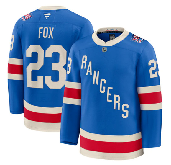 Personalized Men’s New York Rangers #23 Adam Fox Blue Centennial Stitched Hockey Jersey