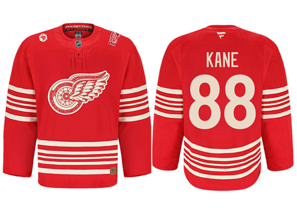Personalized Men’s Detroit Red Wings #88 Patrick Kane Red 2025 Centennial Premium With 100 and P Patch Stitched Hockey Jersey