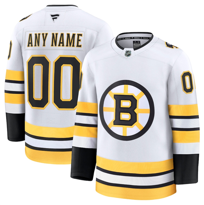 Personalized Men’s Boston Bruins Active Player White 2025 Away Stitched Hockey Jersey
