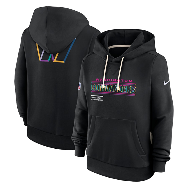 Personalized Women’s Washington Commanders Black 2025 Crucial Catch Club Pullover Hoodie(Run Small)
