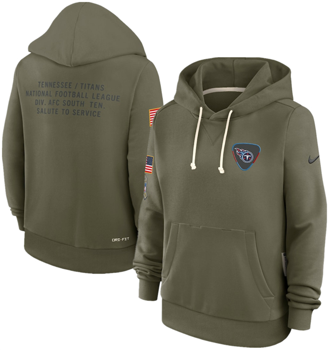 Personalized Women’s Tennessee Titans Olive 2025 Salute to Service Sideline Standard Issue Dri-FIT Hoodie(Run Small)