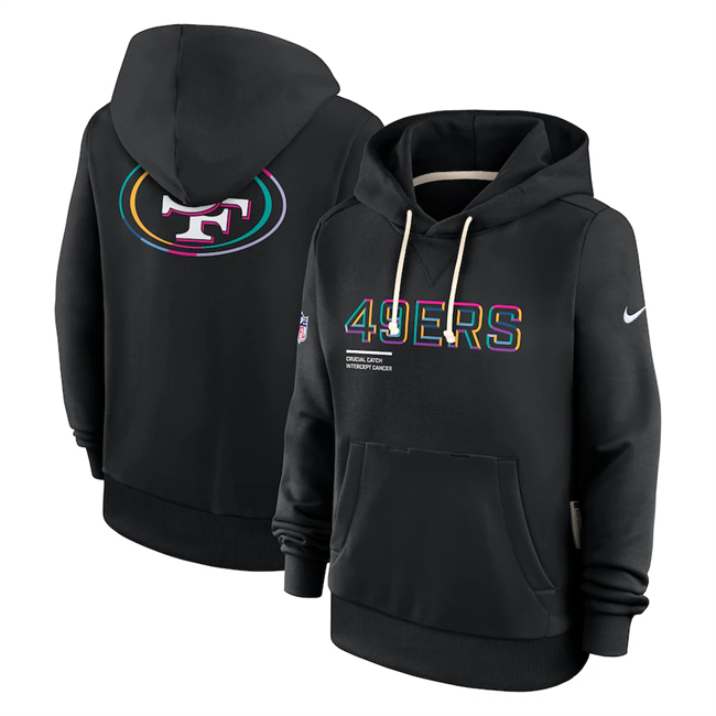 Personalized Women’s San Francisco 49ers Black 2025 Crucial Catch Club Pullover Hoodie(Run Small)