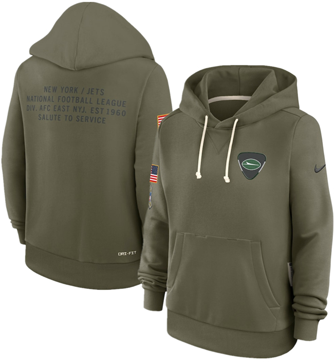 Personalized Women’s New York Jets Olive 2025 Salute to Service Sideline Standard Issue Dri-FIT Hoodie(Run Small)
