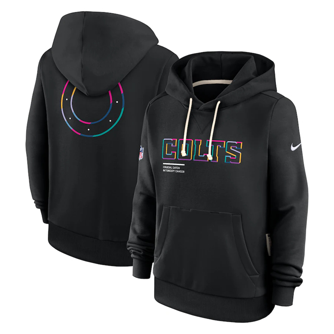 Personalized Women’s Indianapolis Colts Black 2025 Crucial Catch Club Pullover Hoodie(Run Small)