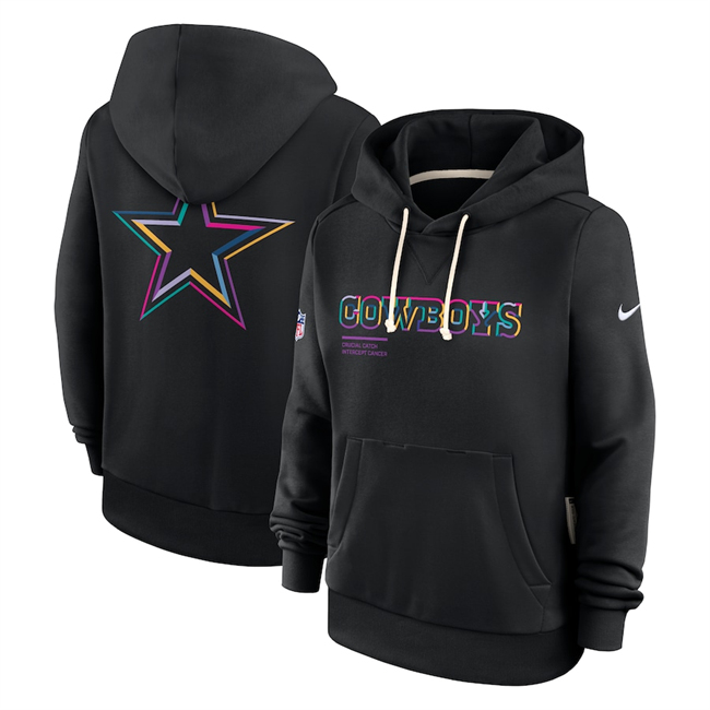 Personalized Women’s Dallas Cowboys Black 2025 Crucial Catch Club Pullover Hoodie(Run Small)