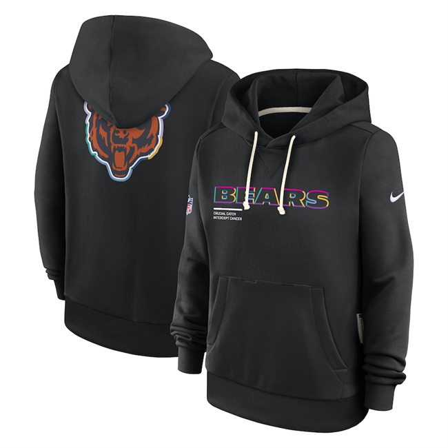 Personalized Women’s Chicago Bears Black 2025 Crucial Catch Club Pullover Hoodie(Run Small)
