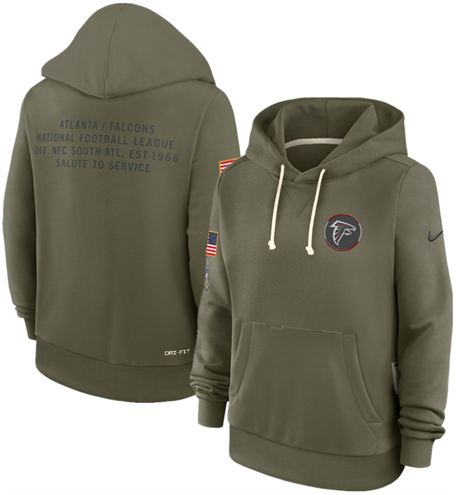 Personalized Women’s Atlanta Falcons Olive 2025 Salute to Service Sideline Standard Issue Dri-FIT Hoodie(Run Small)