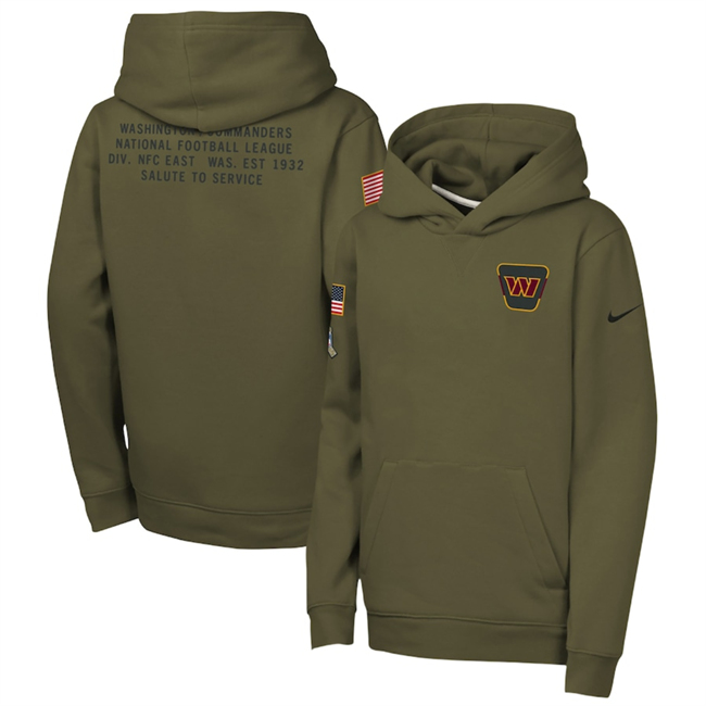 Personalized Youth Washington Commanders Olive 2025 Salute to Service Club Fleece Hoodie