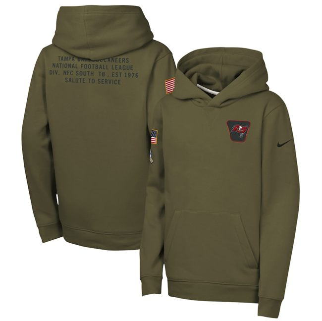 Personalized Youth Tampa Bay Buccaneers Olive 2025 Salute to Service Club Fleece Hoodie