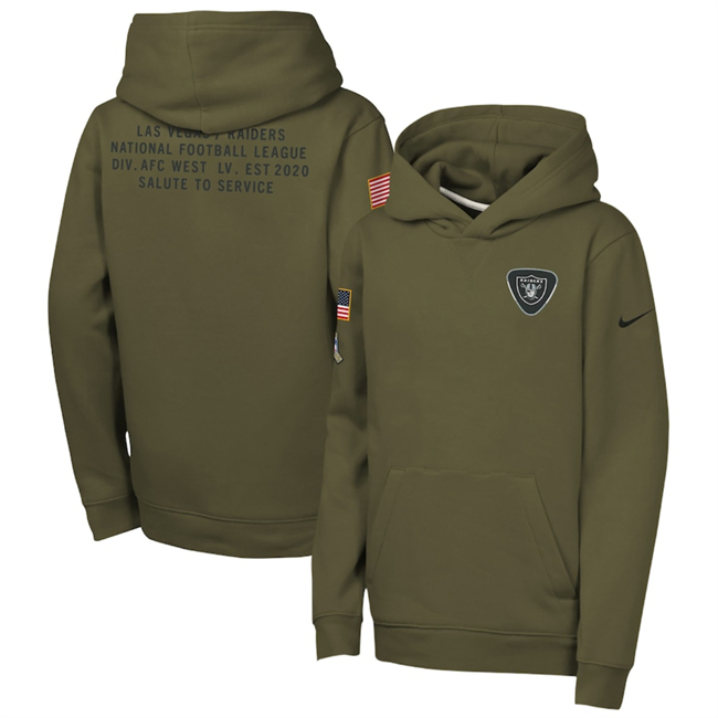 Personalized Youth Las Vegas Raiders Olive 2025 Salute to Service Club Fleece Hoodie