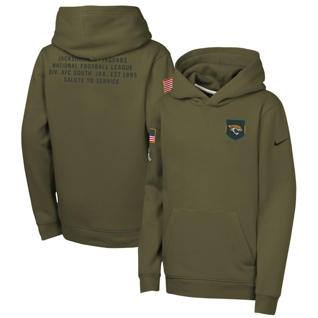 Personalized Youth Jacksonville Jaguars Olive 2025 Salute to Service Club Fleece Hoodie