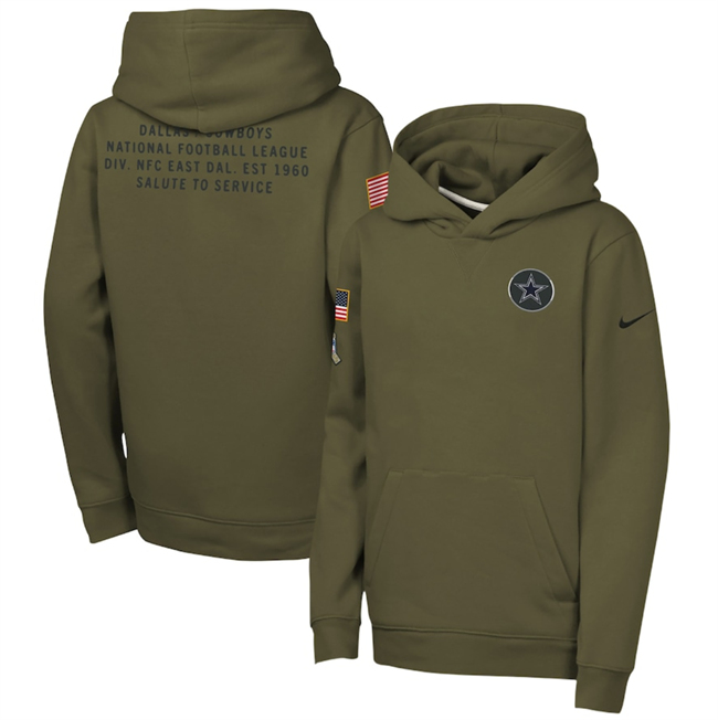 Personalized Youth Dallas Cowboys Olive 2025 Salute to Service Club Fleece Hoodie