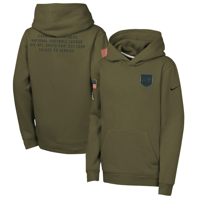 Personalized Youth Carolina Panthers Olive 2025 Salute to Service Club Fleece Hoodie