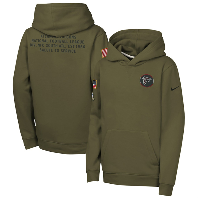 Personalized Youth Atlanta Falcons Olive 2025 Salute to Service Club Fleece Hoodie