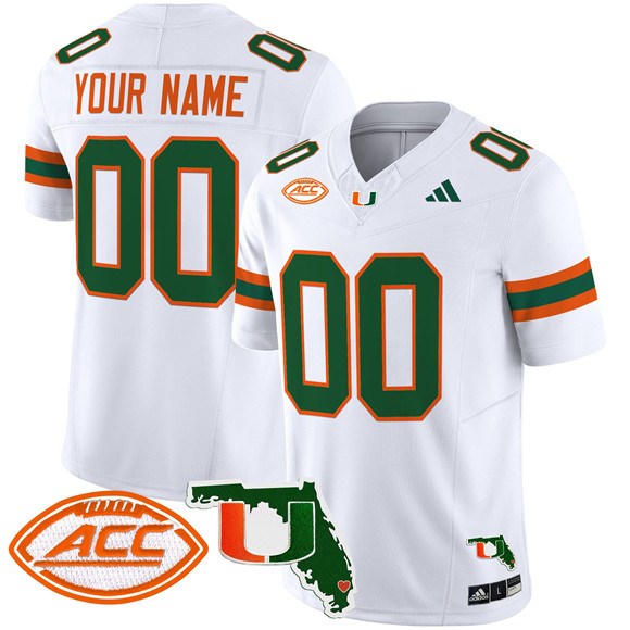 Personalized Men’s Miami Hurricanes Active Player White 2024 F.U.S.E. Florida Patch Limited Stitched Football Jersey