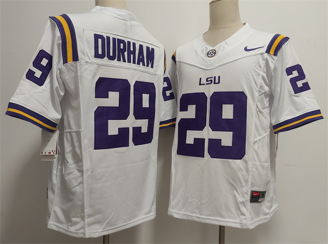 Personalized Men’s LSU Tigers #29 Caden Durham White F.U.S.E. Stitched Jersey