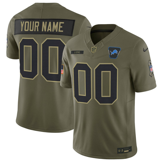 Personalized Men’s Detroit Lions Active Player Olive 2025 F.U.S.E. Salute to Service Limited Stitched Football Jersey