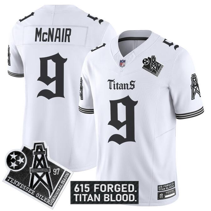 Personalized Men’s Tennessee Titans #9 Steve McNair White F.U.S.E. ‘Titan Gothic Shadows Drop’ Limited Stitched Football Jersey