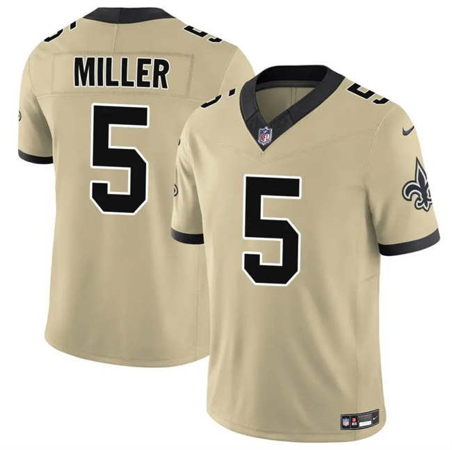 Personalized Men’s New Orleans Saints #5 Kendre Miller Gold 2025 F.U.S.E. Alternate Limited Stitched Football Jersey