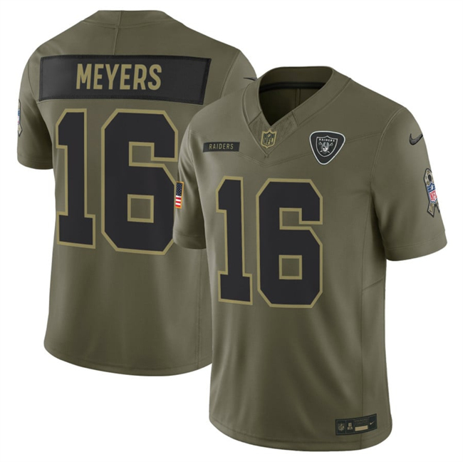 Personalized Men’s Las Vegas Raiders #16 Jakobi Meyers Olive 2025 F.U.S.E. Salute to Service Limited Stitched Football Jersey