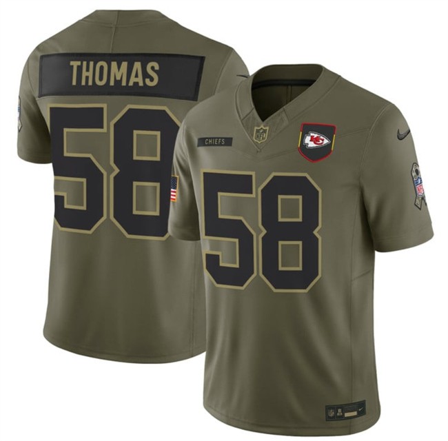 Personalized Men’s Kansas City Chiefs 58 Derrick Thomas Olive 2025 F.U.S.E. Salute to Service Limited Stitched Football Jersey