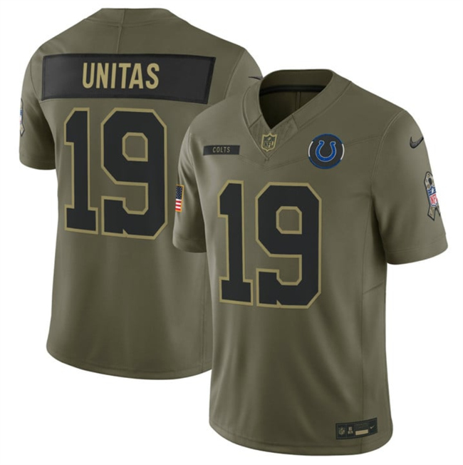 Personalized Men’s Indianapolis Colts #19 Johnny Unitas Olive 2025 F.U.S.E. Salute to Service Limited Stitched Football Jersey