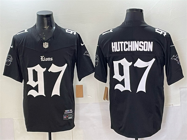 Personalized Men’s Detroit Lions #97 Aidan Hutchinson Black 2025 F.U.S.E. ‘Gothic Motor Grit Edition’ Limited Stitched Football Jersey