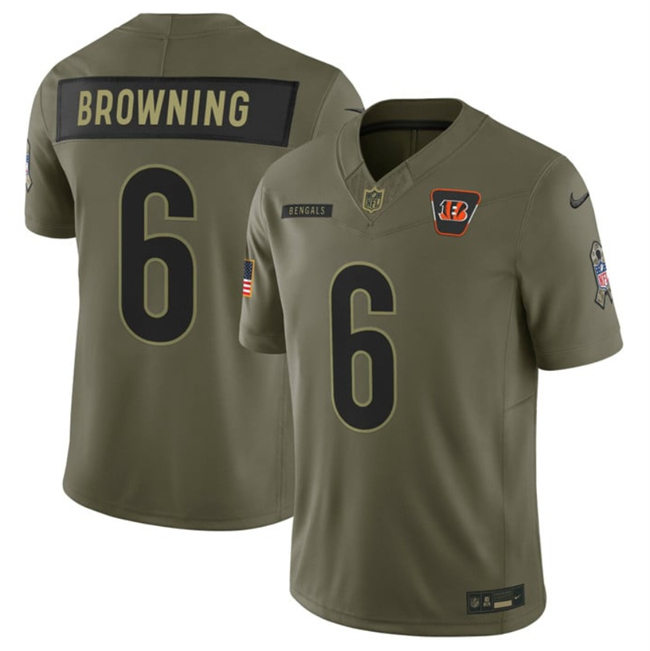 Personalized Men’s Cincinnati Bengals #6 Jake Browning Olive 2025 F.U.S.E. Salute to Service Limited Stitched Football Jersey