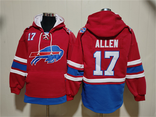 Personalized Men’s Buffalo Bills #17 Josh Allen Red Ageless Must-Have Lace-Up Pullover Hoodie