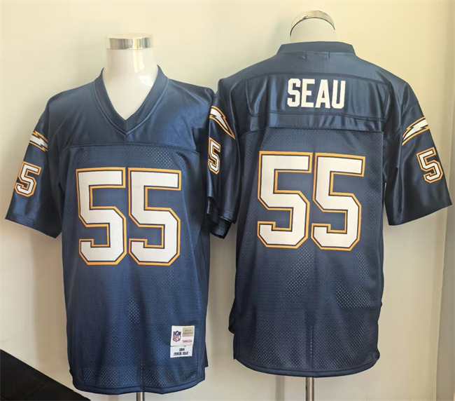Personalized Men’s Los Angeles Chargers #55 Junior Seau Navy Throwback Stitched Jersey