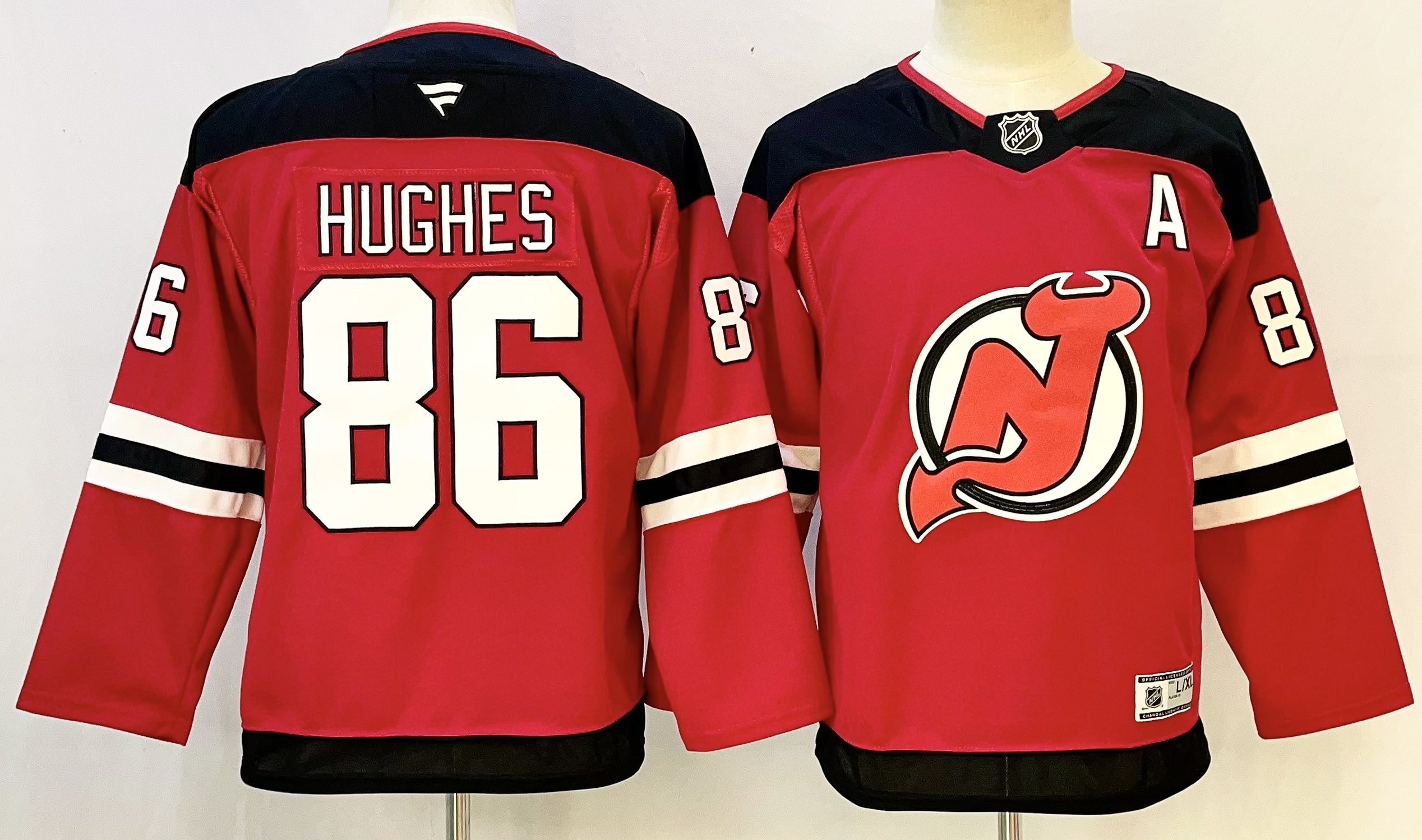 Personalized Youth New Jersey Devils #86 Jack Hughes Red With A Patch Stitched Jersey