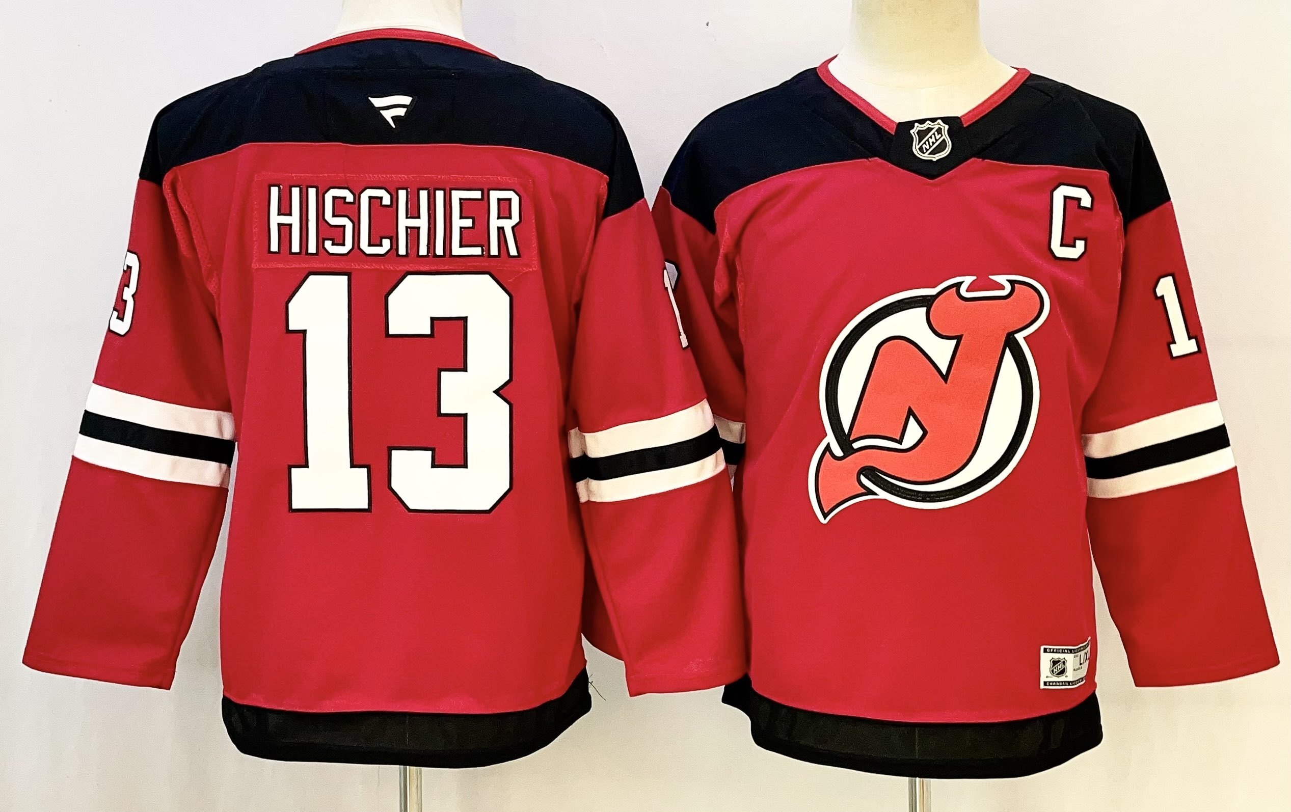 Personalized Youth New Jersey Devils #13 Nico Hischier Red 2024-25 Home With C Patch Stitched Hockey Jersey