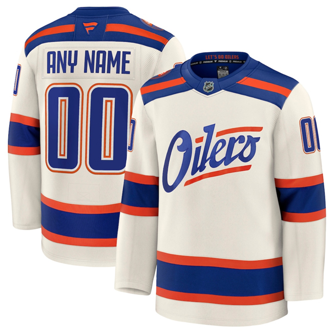 Personalized Men’s Edmonton Oilers Light Beige Alternate Stitched Hockey Jersey
