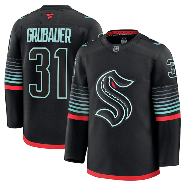 Personalized Men’s Seattle Kraken #31 Philipp Grubauer Black Alternate Stitched Hockey Jersey