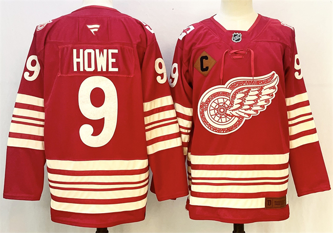 Personalized Men’s Detroit Red Wings #9 Gordie Howe Red 2025-26 With C Patch Centennial Premium Stitched Hockey Jersey