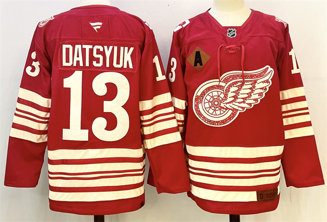 Personalized Men’s Detroit Red Wings #13 Pavel Datsyuk Red 2025-26 With A Patch Centennial Premium Stitched Hockey Jersey