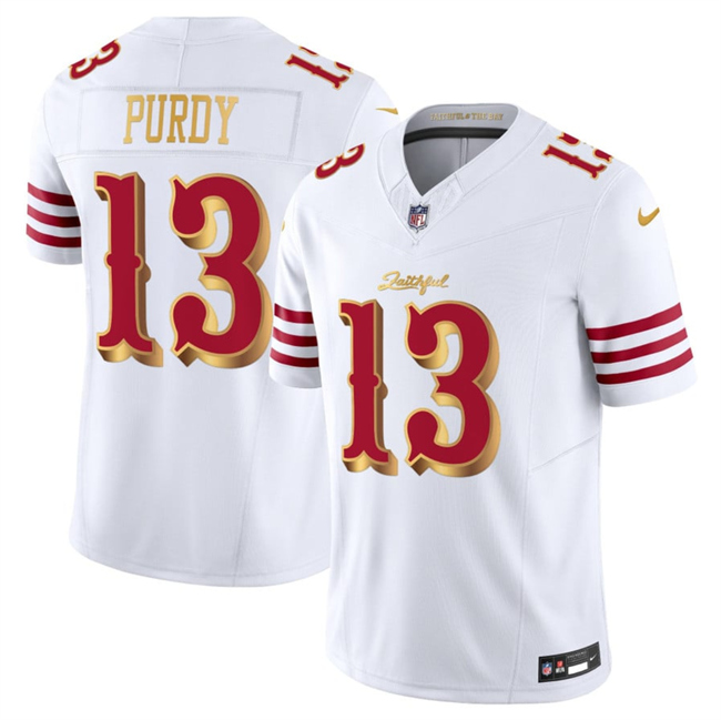 Personalized Men’s San Francisco 49ers #13 Brock Purdy White Gold 2025 F.U.S.E. Rivalries Limited Stitched Football Jersey