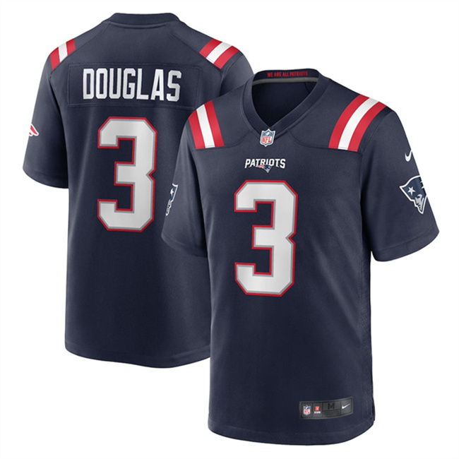 Personalized Men’s New England Patriots #3 Demario Douglas Navy 2025 Stitched Game Jersey