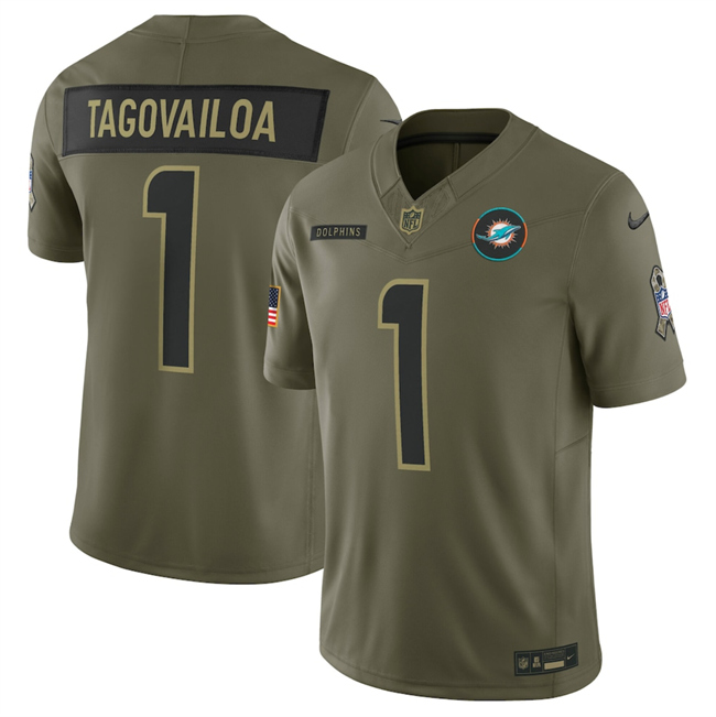 Personalized Men’s Miami Dolphins #1 Tua Tagovailo Olive 2025 F.U.S.E. Salute to Service Limited Stitched Football Jersey