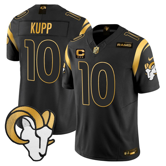 Personalized Men’s Los Angeles Rams #10 Cooper Kupp Black Gold 2025 F.U.S.E. With 3-Star C Patch Untouchable Stitched Football Jersey