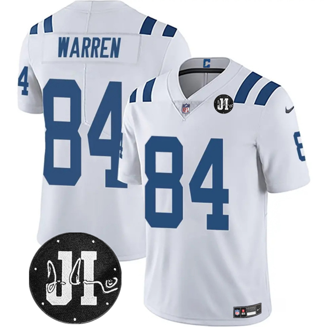 Personalized Men’s Indianapolis Colts #84 Tyler Warren White Jim Irsay Patch Stitched Jersey